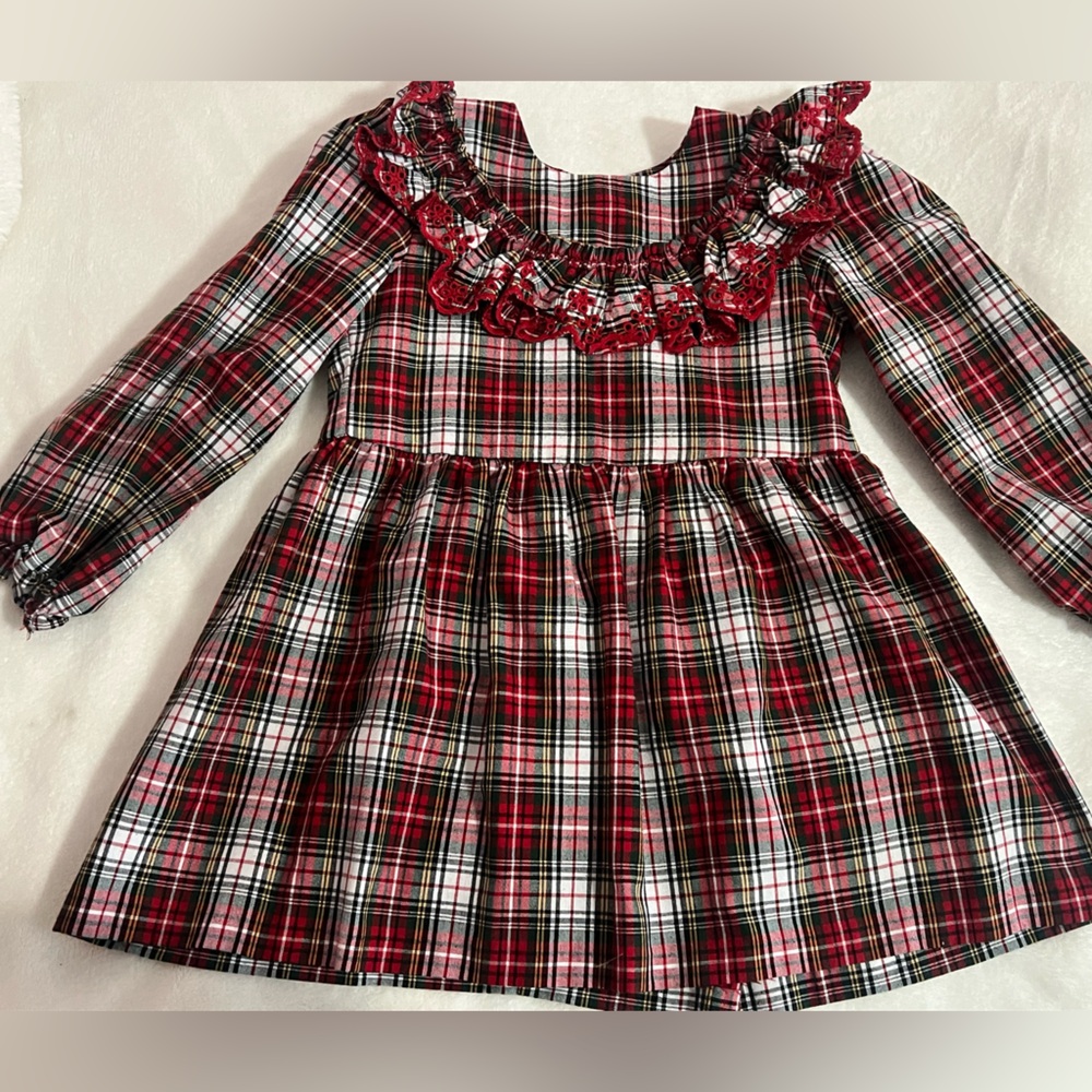 Bonnie Jean Plaid Long Sleeve Dress with Ruffle Collar Size 6X